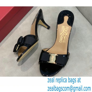 Ferragamo Heel 6cm Vara Bow Mules Patent Leather Black