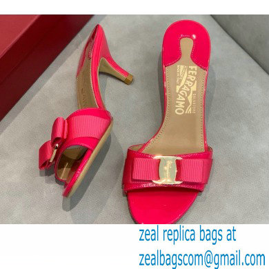Ferragamo Heel 6cm Vara Bow Mules Patent Leather Fuchsia - Click Image to Close