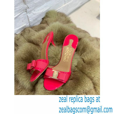 Ferragamo Heel 6cm Vara Bow Mules Patent Leather Fuchsia - Click Image to Close