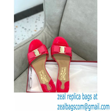 Ferragamo Heel 6cm Vara Bow Mules Patent Leather Fuchsia