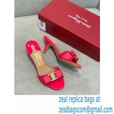 Ferragamo Heel 6cm Vara Bow Mules Patent Leather Fuchsia - Click Image to Close