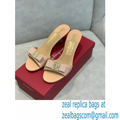 Ferragamo Heel 6cm Vara Bow Mules Patent Leather Nude