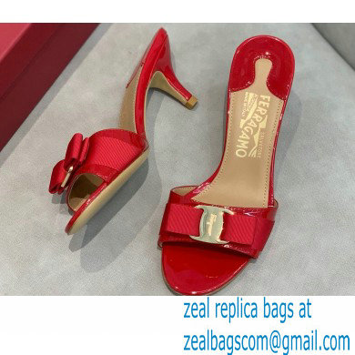 Ferragamo Heel 6cm Vara Bow Mules Patent Leather Red - Click Image to Close