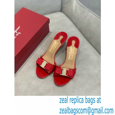 Ferragamo Heel 6cm Vara Bow Mules Patent Leather Red