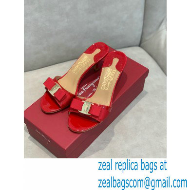 Ferragamo Heel 6cm Vara Bow Mules Patent Leather Red - Click Image to Close