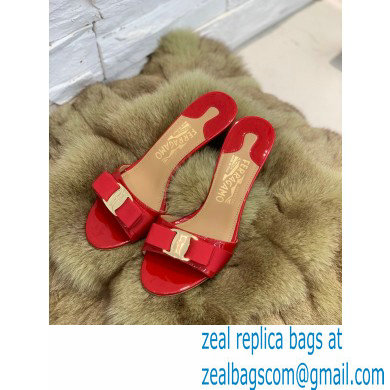 Ferragamo Heel 6cm Vara Bow Mules Patent Leather Red