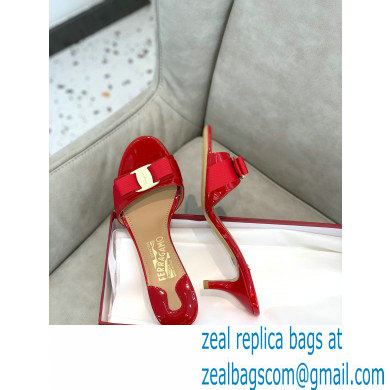 Ferragamo Heel 6cm Vara Bow Mules Patent Leather Red - Click Image to Close