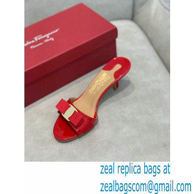 Ferragamo Heel 6cm Vara Bow Mules Patent Leather Red - Click Image to Close