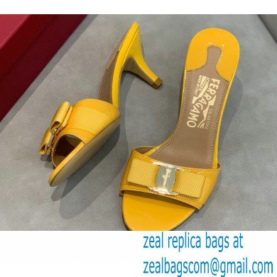 Ferragamo Heel 6cm Vara Bow Mules Patent Leather Yellow - Click Image to Close