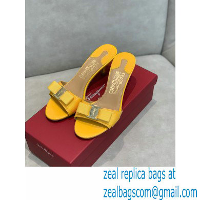 Ferragamo Heel 6cm Vara Bow Mules Patent Leather Yellow