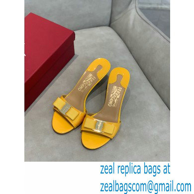 Ferragamo Heel 6cm Vara Bow Mules Patent Leather Yellow