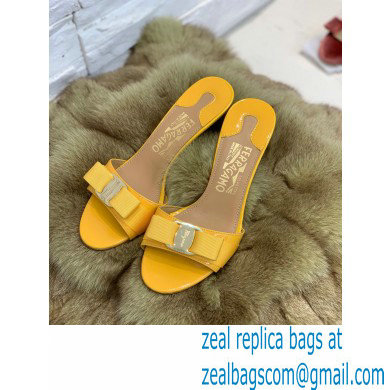 Ferragamo Heel 6cm Vara Bow Mules Patent Leather Yellow