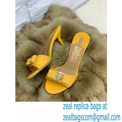 Ferragamo Heel 6cm Vara Bow Mules Patent Leather Yellow