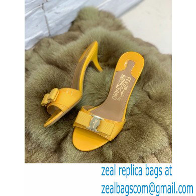 Ferragamo Heel 6cm Vara Bow Mules Patent Leather Yellow - Click Image to Close