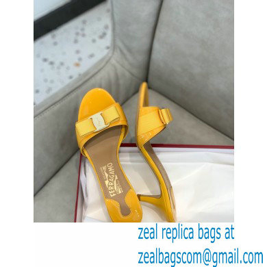 Ferragamo Heel 6cm Vara Bow Mules Patent Leather Yellow