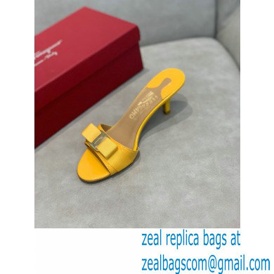 Ferragamo Heel 6cm Vara Bow Mules Patent Leather Yellow