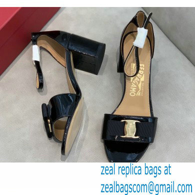 Ferragamo Heel 6cm Vara Bow Sandals with Strap Patent Leather Black