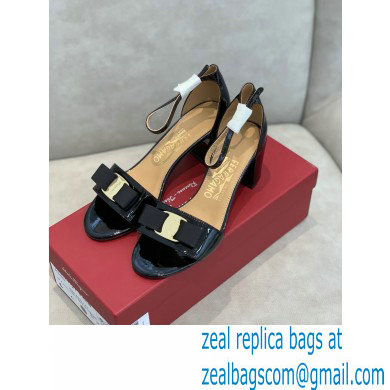 Ferragamo Heel 6cm Vara Bow Sandals with Strap Patent Leather Black