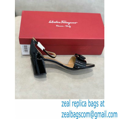 Ferragamo Heel 6cm Vara Bow Sandals with Strap Patent Leather Black - Click Image to Close