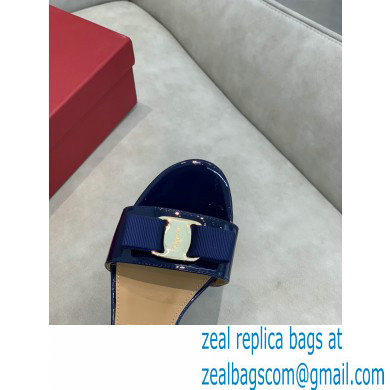 Ferragamo Heel 6cm Vara Bow Sandals with Strap Patent Leather Blue