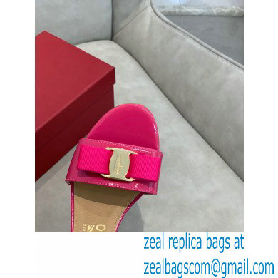 Ferragamo Heel 6cm Vara Bow Sandals with Strap Patent Leather Fuchsia - Click Image to Close