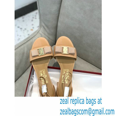 Ferragamo Heel 6cm Vara Bow Sandals with Strap Patent Leather Nude