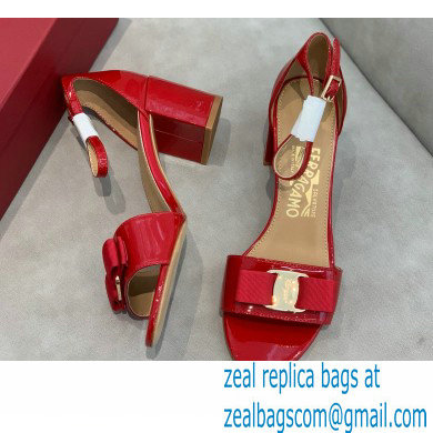 Ferragamo Heel 6cm Vara Bow Sandals with Strap Patent Leather Red