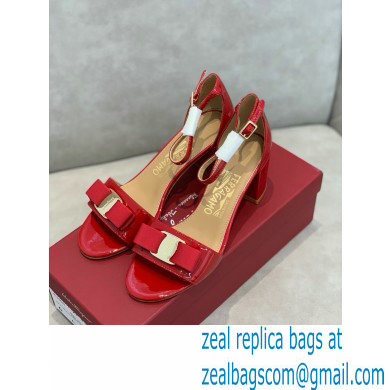 Ferragamo Heel 6cm Vara Bow Sandals with Strap Patent Leather Red