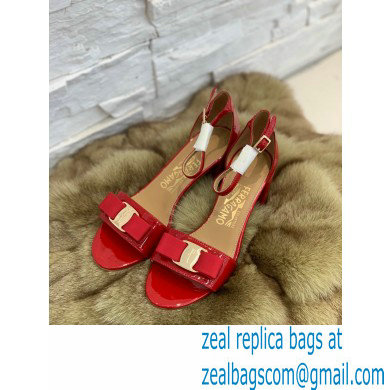 Ferragamo Heel 6cm Vara Bow Sandals with Strap Patent Leather Red