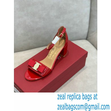 Ferragamo Heel 6cm Vara Bow Sandals with Strap Patent Leather Red