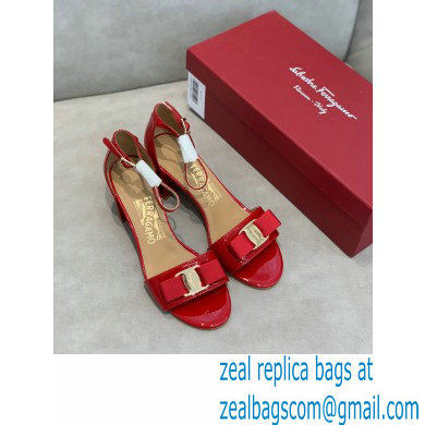 Ferragamo Heel 6cm Vara Bow Sandals with Strap Patent Leather Red