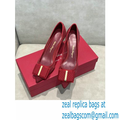 Ferragamo Heel 7cm Bow Pumps Dotted Swiss Red - Click Image to Close