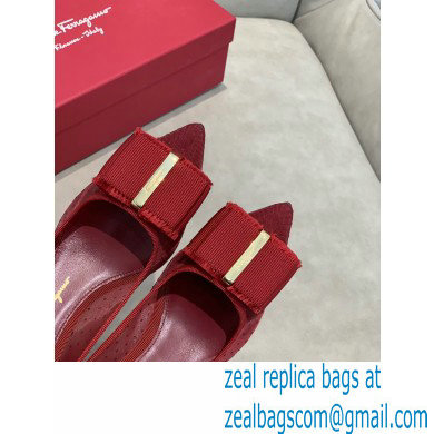 Ferragamo Heel 7cm Bow Pumps Dotted Swiss Red