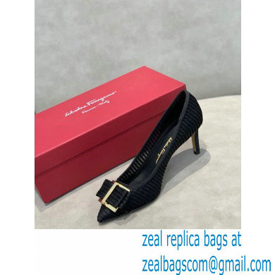 Ferragamo Heel 7cm Bow Pumps Striped Black