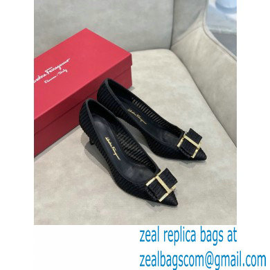 Ferragamo Heel 7cm Bow Pumps Striped Black