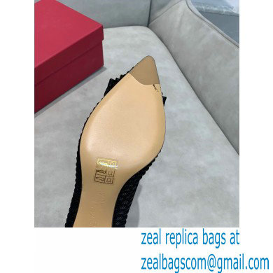 Ferragamo Heel 7cm Bow Pumps Striped Black - Click Image to Close