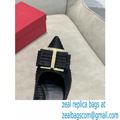 Ferragamo Heel 7cm Bow Pumps Striped Black