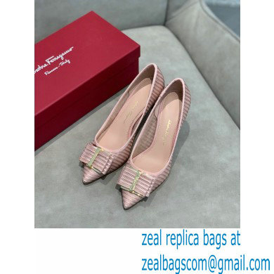 Ferragamo Heel 7cm Bow Pumps Striped Pink - Click Image to Close