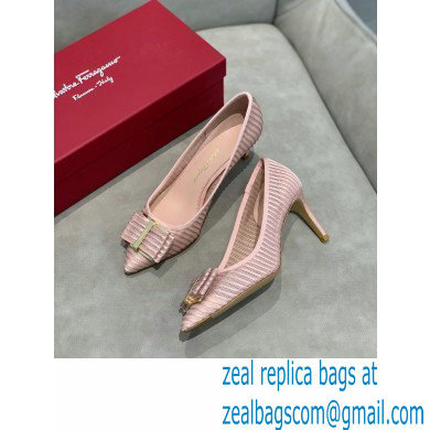 Ferragamo Heel 7cm Bow Pumps Striped Pink