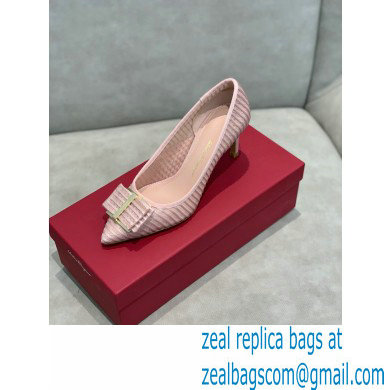 Ferragamo Heel 7cm Bow Pumps Striped Pink