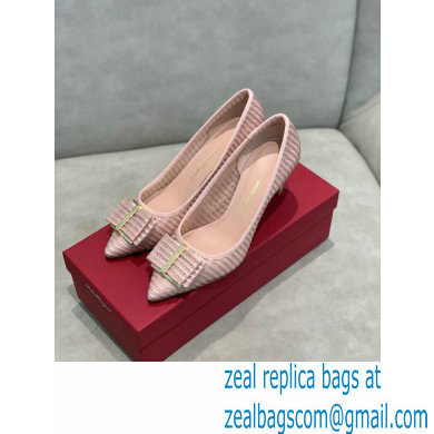 Ferragamo Heel 7cm Bow Pumps Striped Pink - Click Image to Close