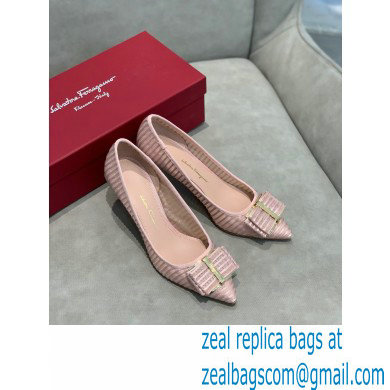 Ferragamo Heel 7cm Bow Pumps Striped Pink