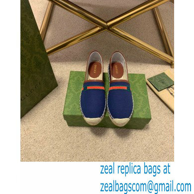 Gucci Interlocking G and Web Embroidered Canvas Espadrilles Dark Blue 2021 - Click Image to Close