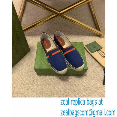 Gucci Interlocking G and Web Embroidered Canvas Espadrilles Dark Blue 2021 - Click Image to Close