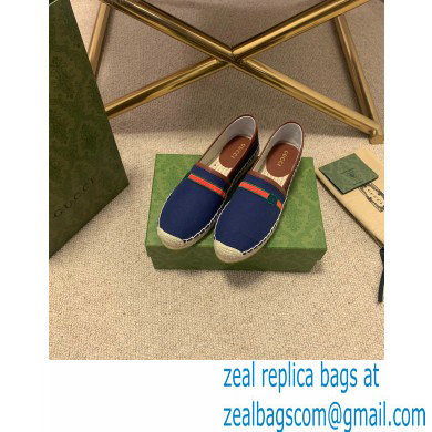 Gucci Interlocking G and Web Embroidered Canvas Espadrilles Dark Blue 2021 - Click Image to Close