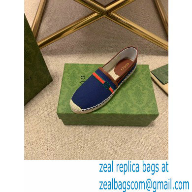 Gucci Interlocking G and Web Embroidered Canvas Espadrilles Dark Blue 2021 - Click Image to Close