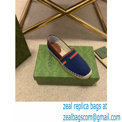 Gucci Interlocking G and Web Embroidered Canvas Espadrilles Dark Blue 2021