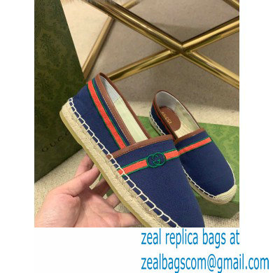 Gucci Interlocking G and Web Embroidered Canvas Espadrilles Dark Blue 2021 - Click Image to Close