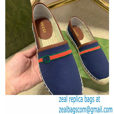 Gucci Interlocking G and Web Embroidered Canvas Espadrilles Dark Blue 2021 - Click Image to Close