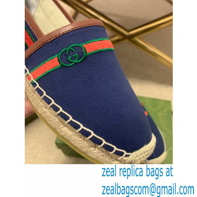 Gucci Interlocking G and Web Embroidered Canvas Espadrilles Dark Blue 2021